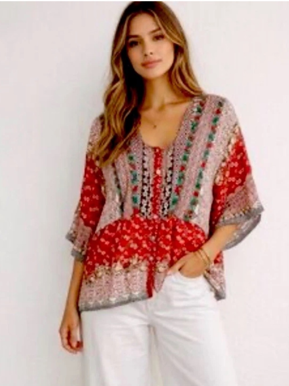 Johnny Was Floral Patchwork Women's Rayon Top Size Medium